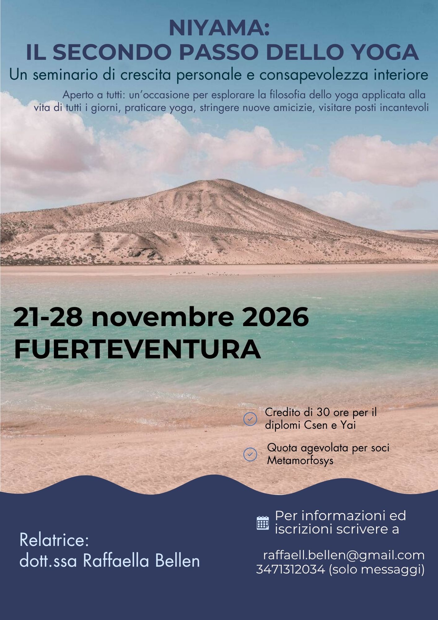 Fuerteventura – 21-28 novembre 2026 – Seminario “Niyama: il secondo passo dello yoga”