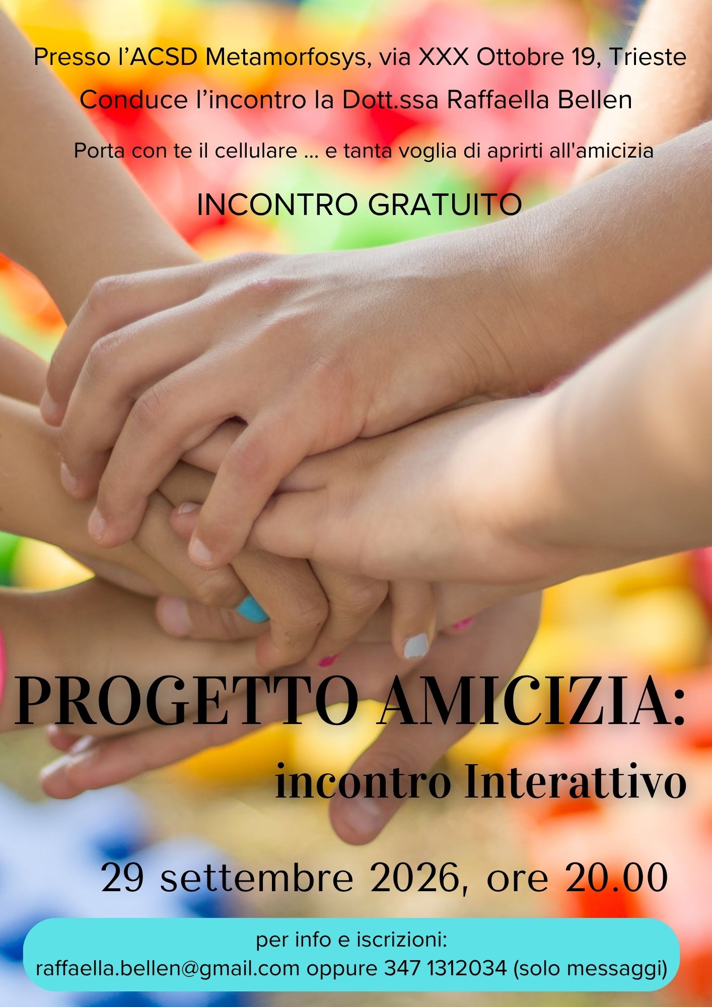 Progetto Amicizia: 29 settembre ore 20.00